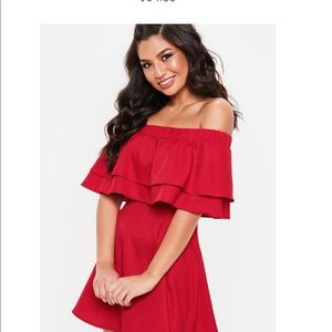 Red Ruffle Layer Bardot Dress